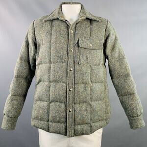CRESCENT DOWN WORKS Size XL Green Herringbone Virgin Wool Snaps Jacket
